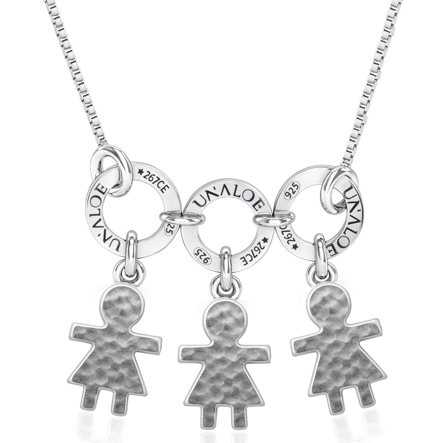 Sterling Silver Pendant Necklace With Three Child-Shaped Charms.