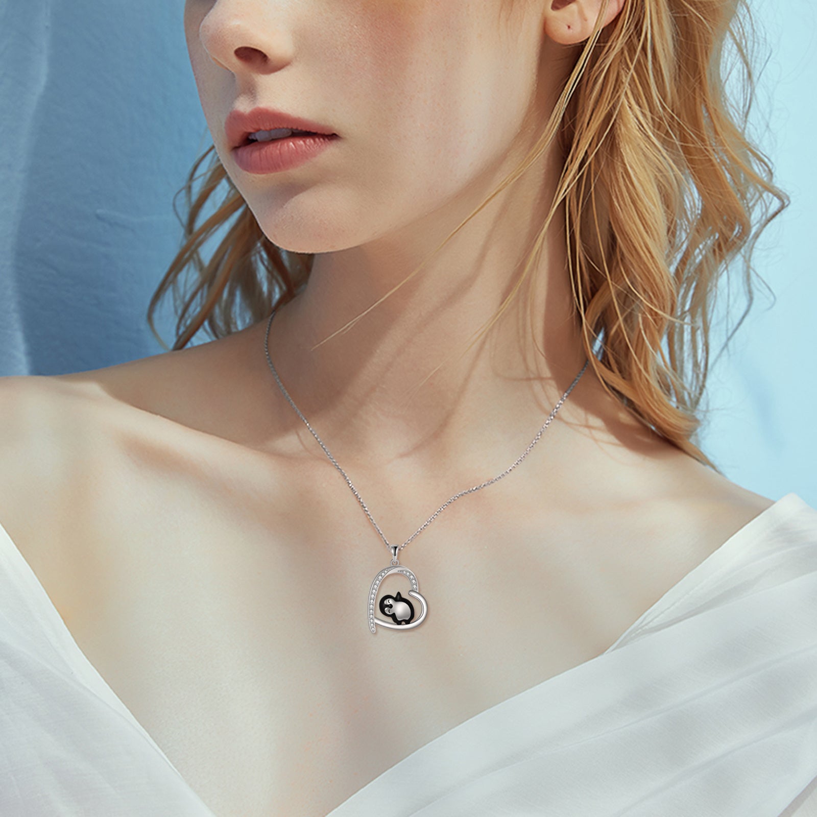 Sterling Silver Cubic Zirconia Penguin & Heart Pendant Necklace