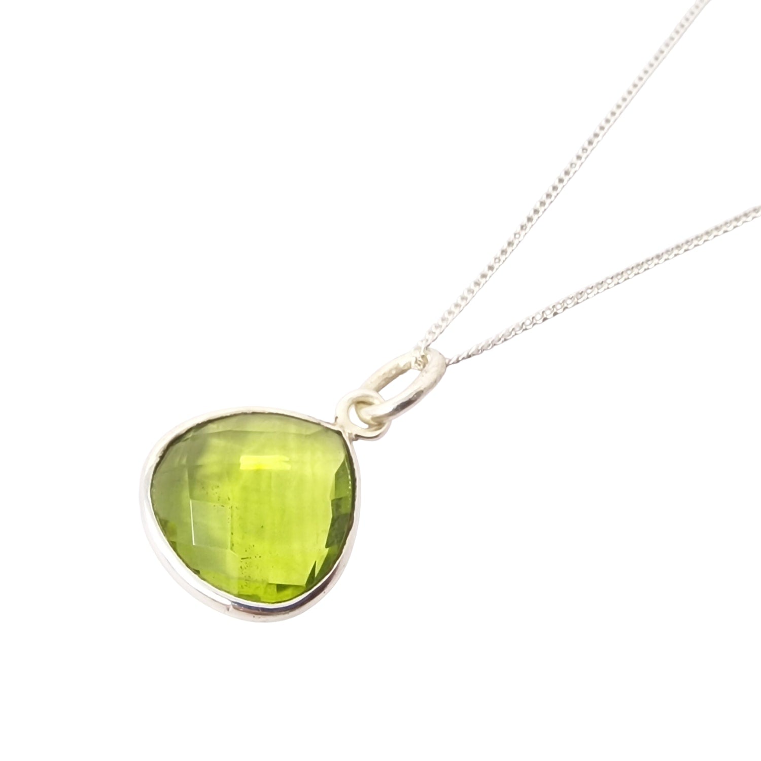 Sterling Silver Shiny Green Peridot August Birthstone Charm Necklace