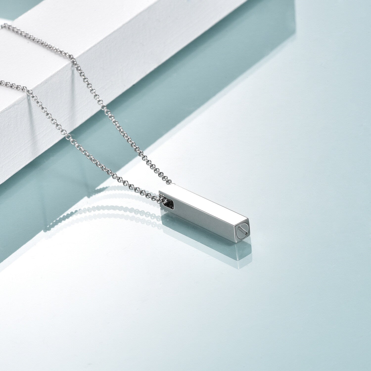 Sterling Silver Personalized Engraving & Bar Urn Necklace for Ashes