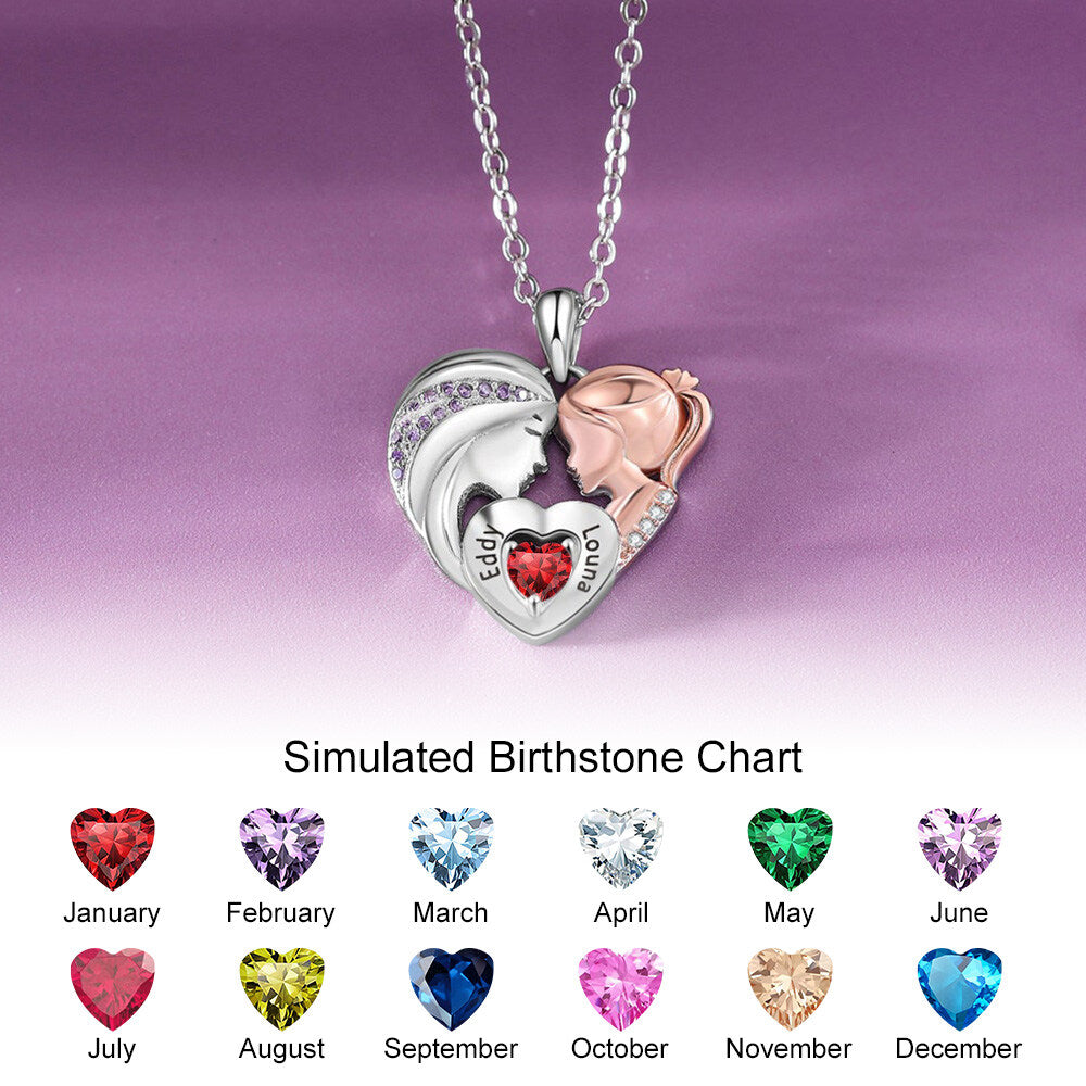 Sterling Silver Cubic Zirconia Personalized Engraving & Mother & Daughter & Heart Pendant Necklace