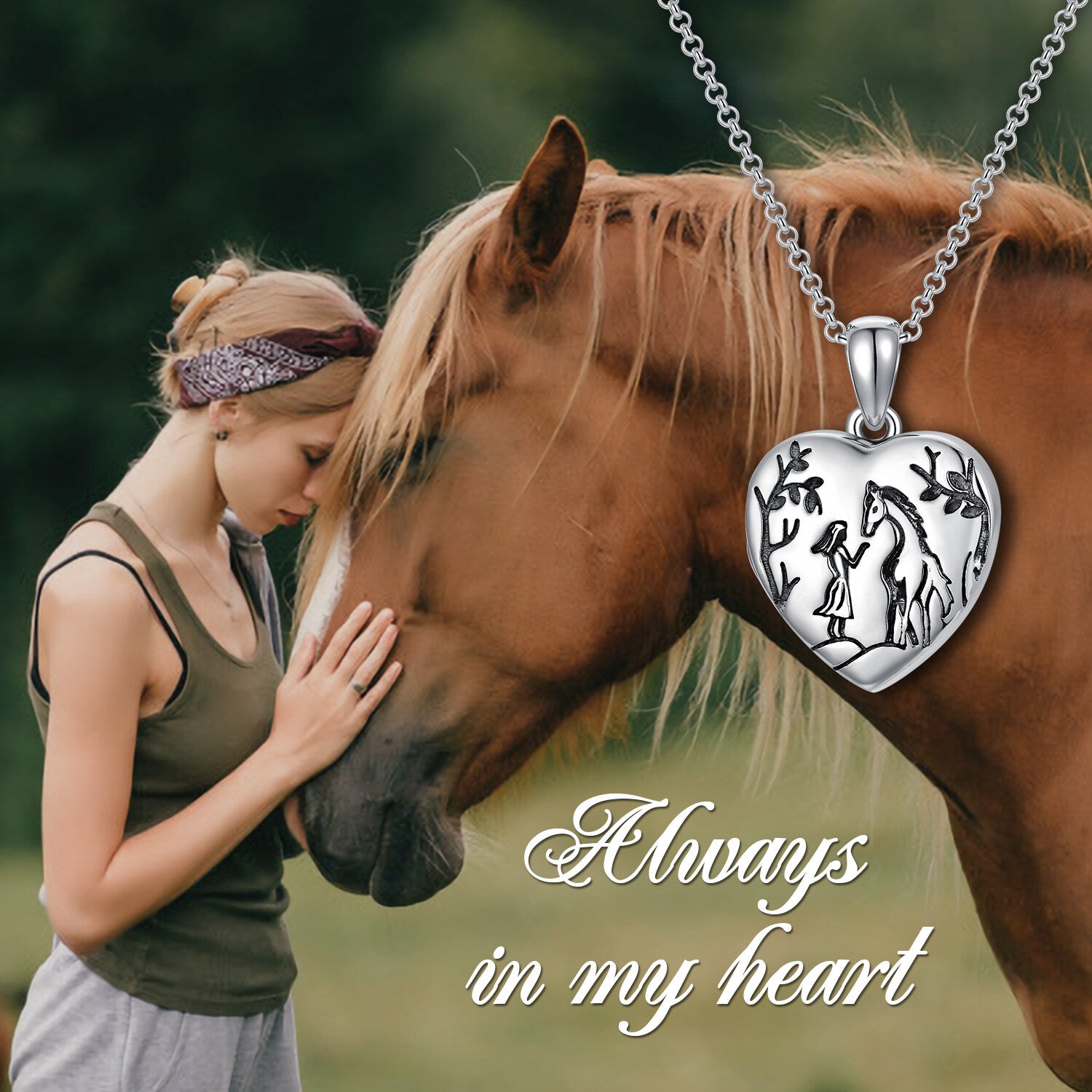 925 Sterling Silver Heart And Horse Personalized Photo Locket Necklace For Women