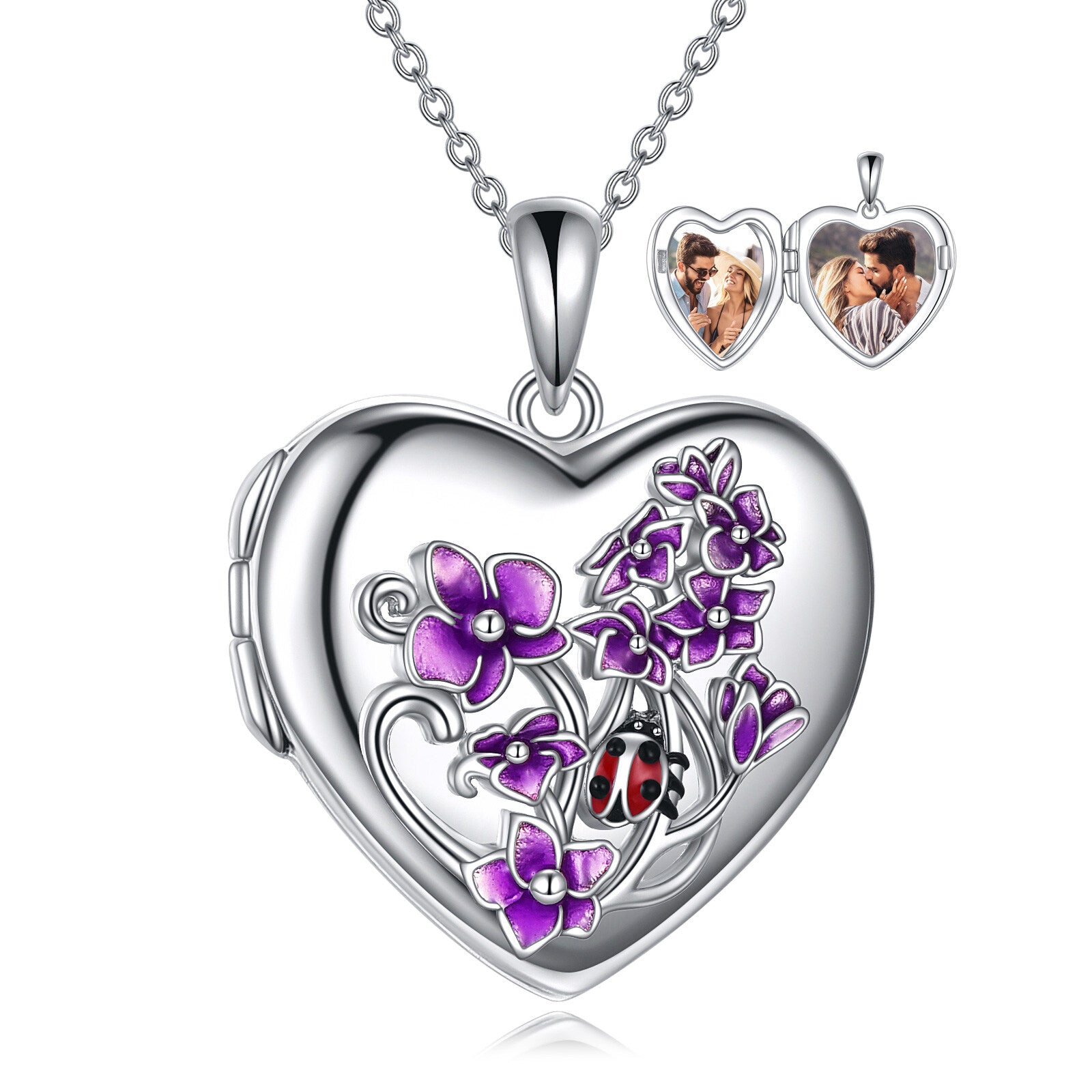 Sterling Silver Personalized Photo & Heart Personalized Photo Locket Necklace