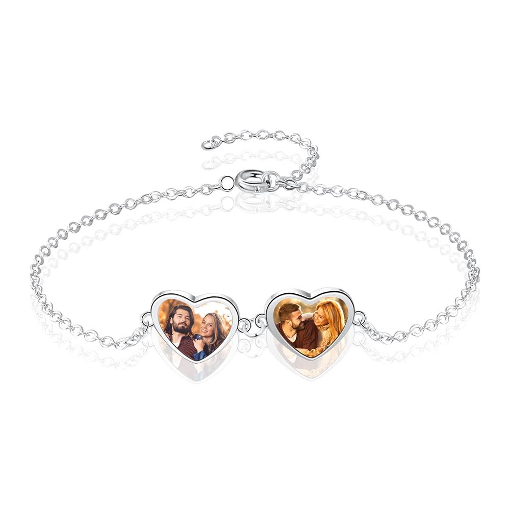 Sterling Silver Personalized Photo & Heart Charm Bracelet
