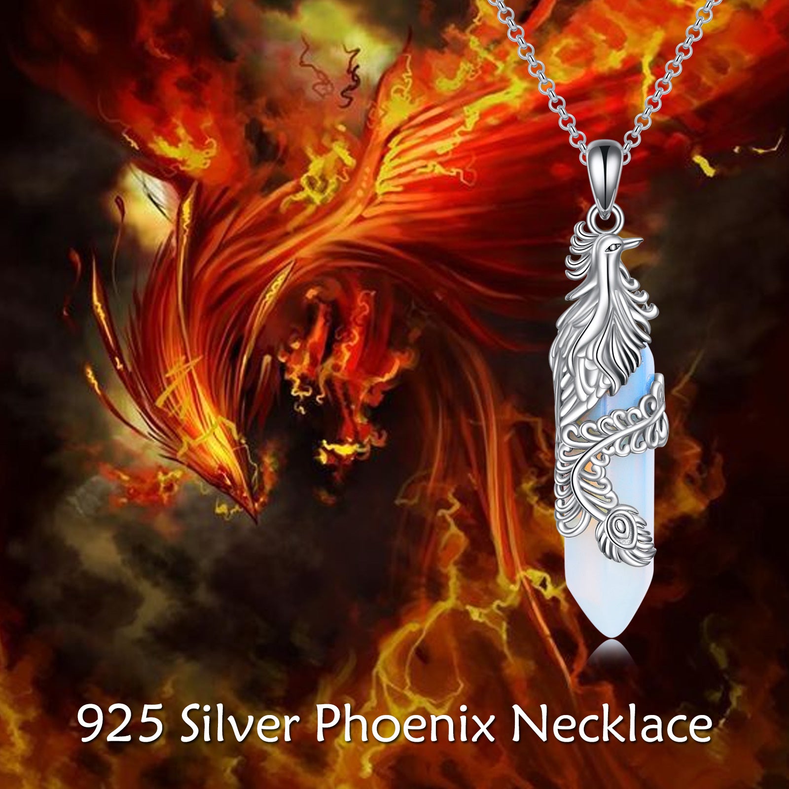 Sterling Silver Phoenix Crystal Pendant Necklace