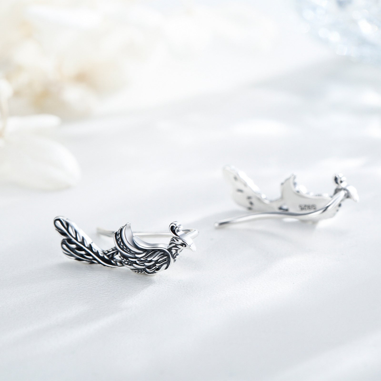 Sterling Silver Phoenix Climber Earrings for Women