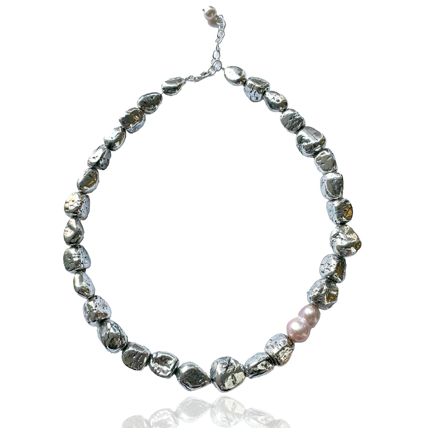 Sterling Silver Pink Baroque Pearl Statement Necklace