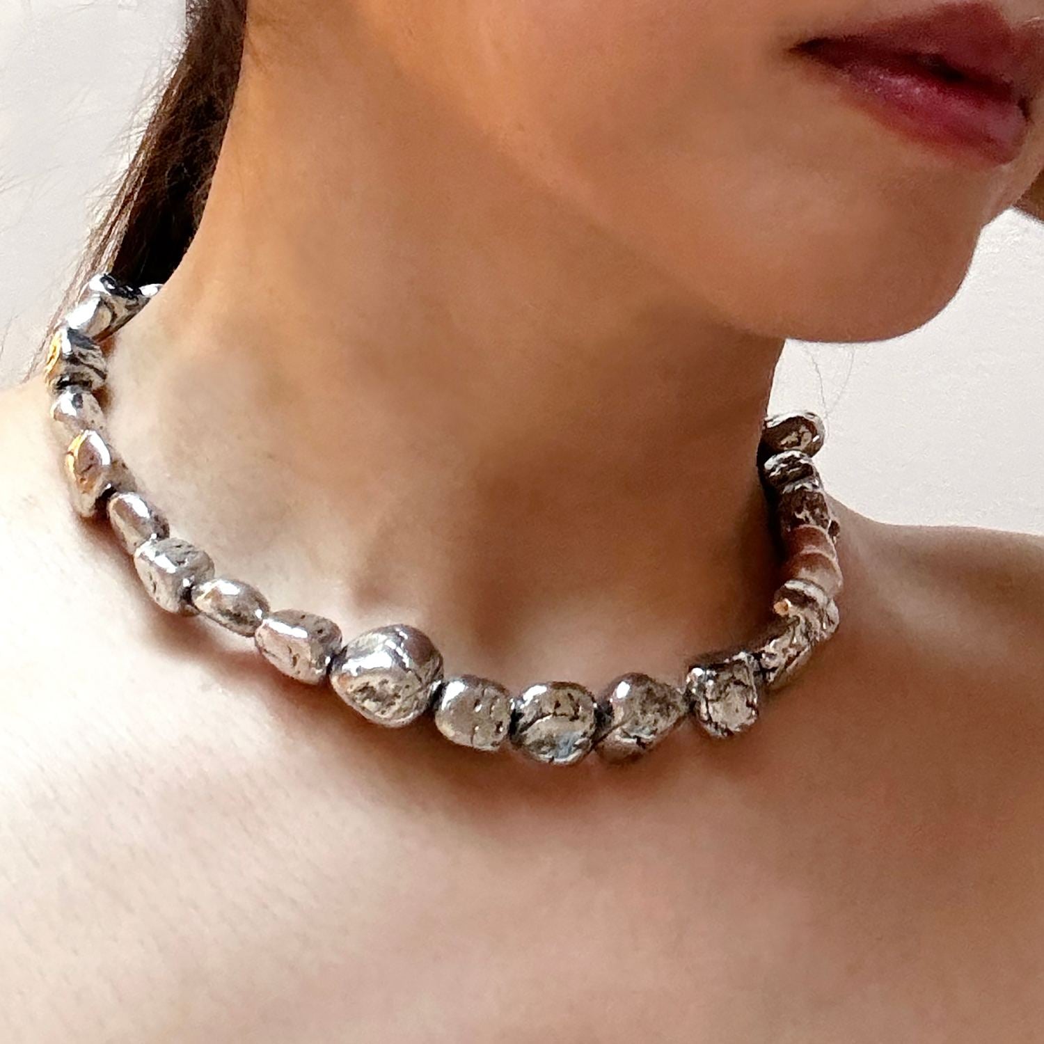 Sterling Silver Pink Baroque Pearl Statement Necklace