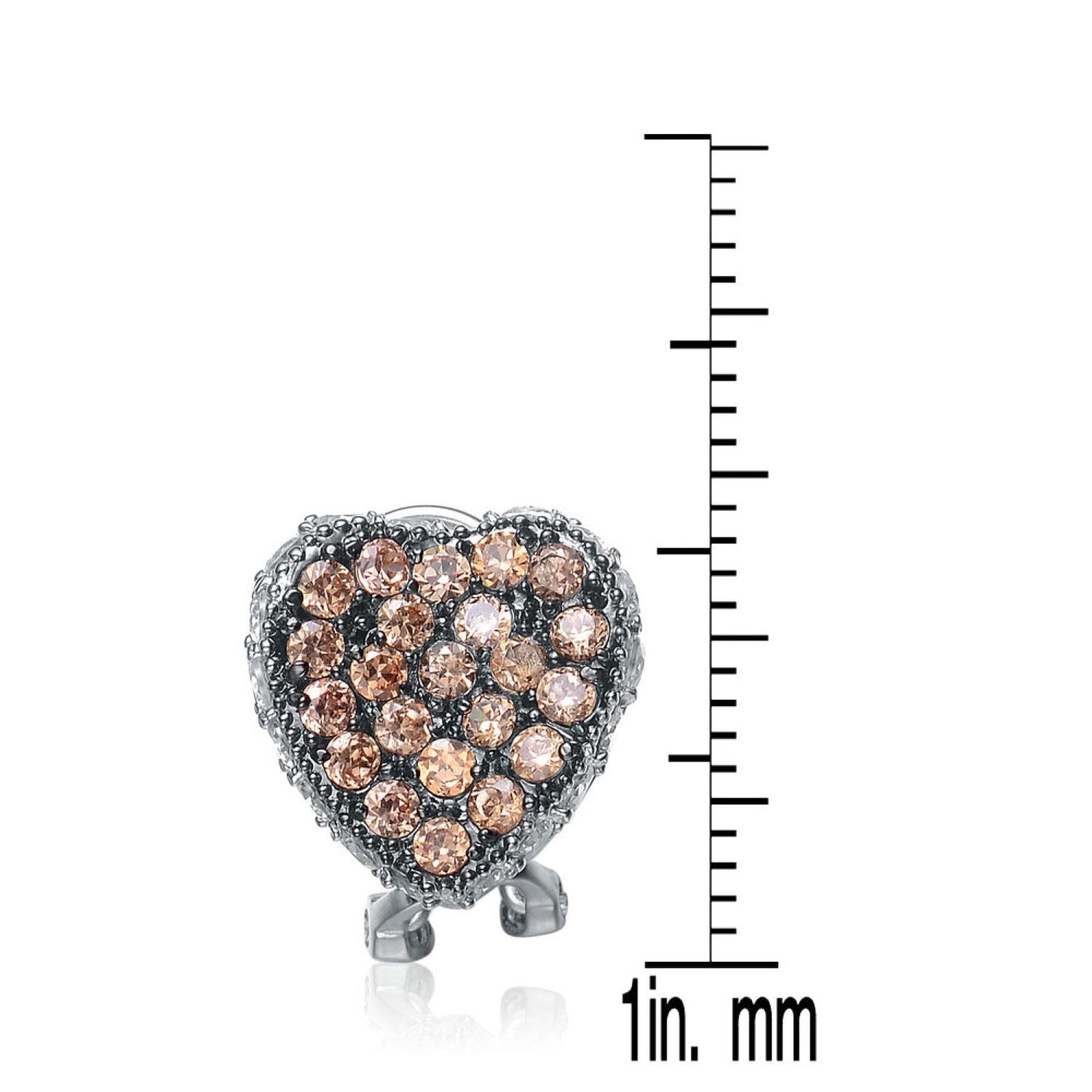 Sterling Silver White Gold Plated With Pink Cubic Zirconia Pave Heart Earrings