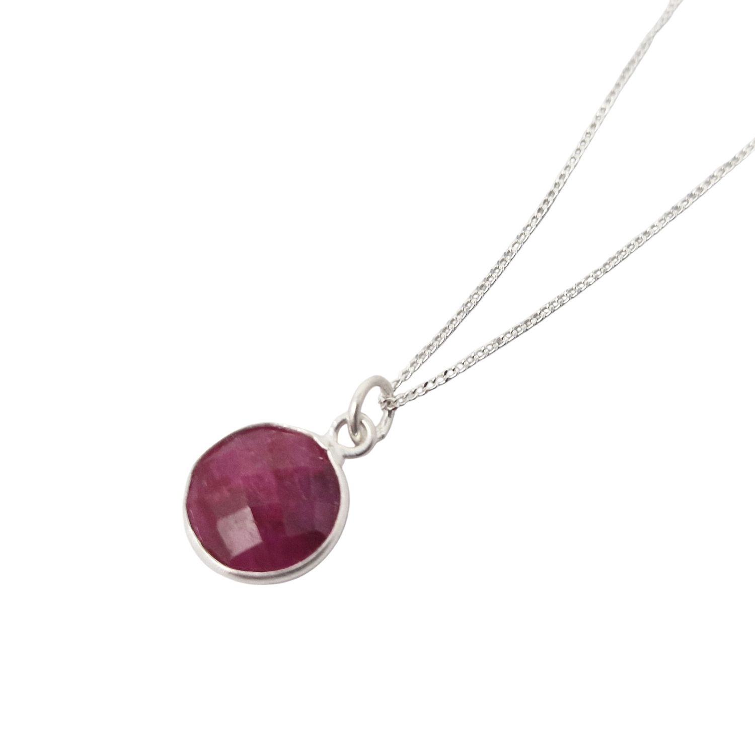 Sterling Silver Plated Round Pink Ruby Necklace