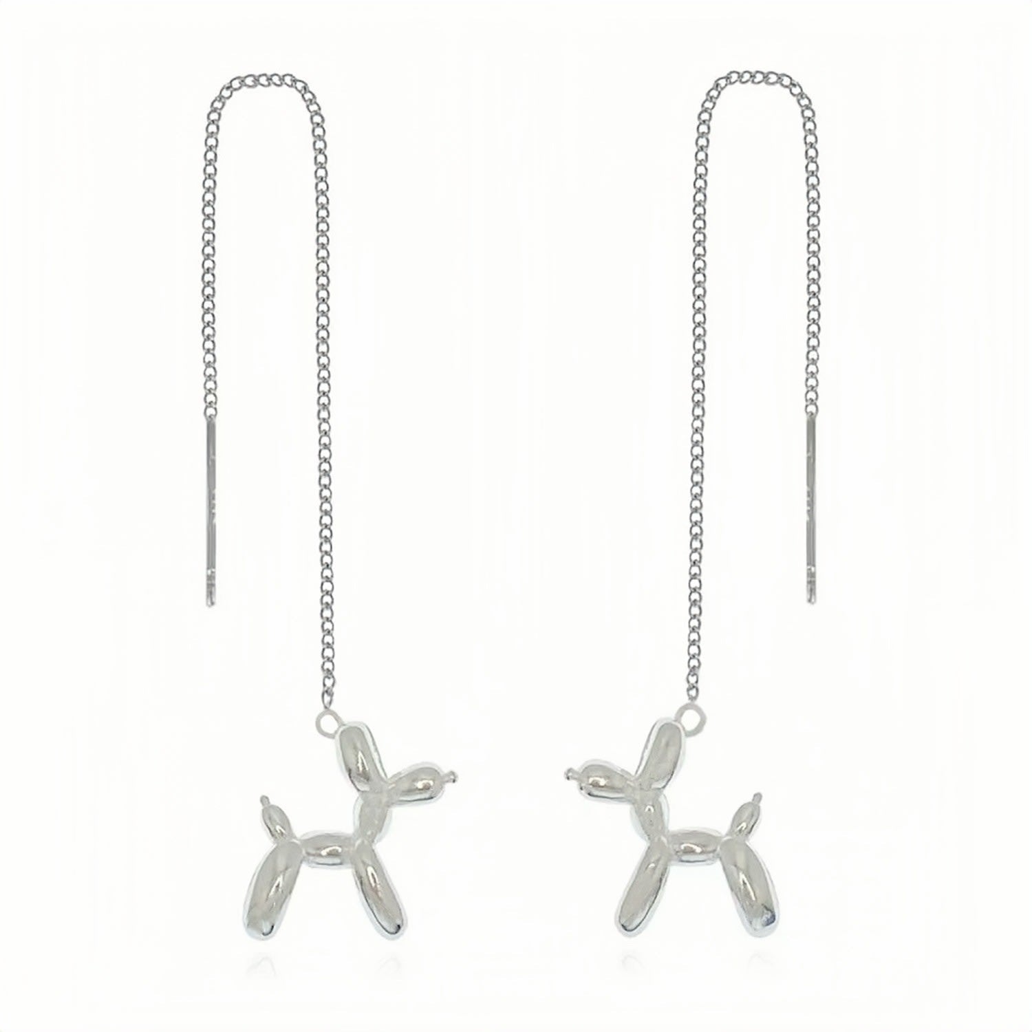 Sterling Silver Poodle Threaders Earrings