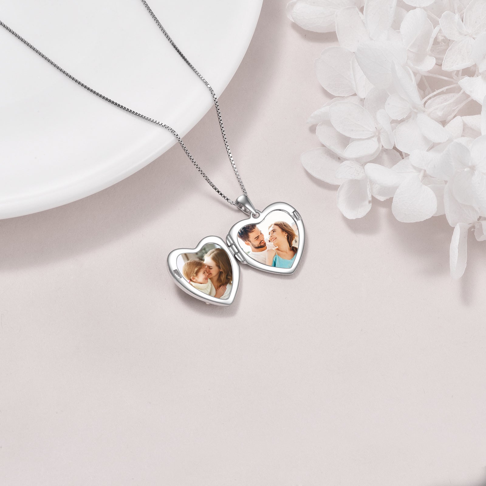 Sterling Silver Poppy Flower Heart Personalized Photo Locket Necklace
