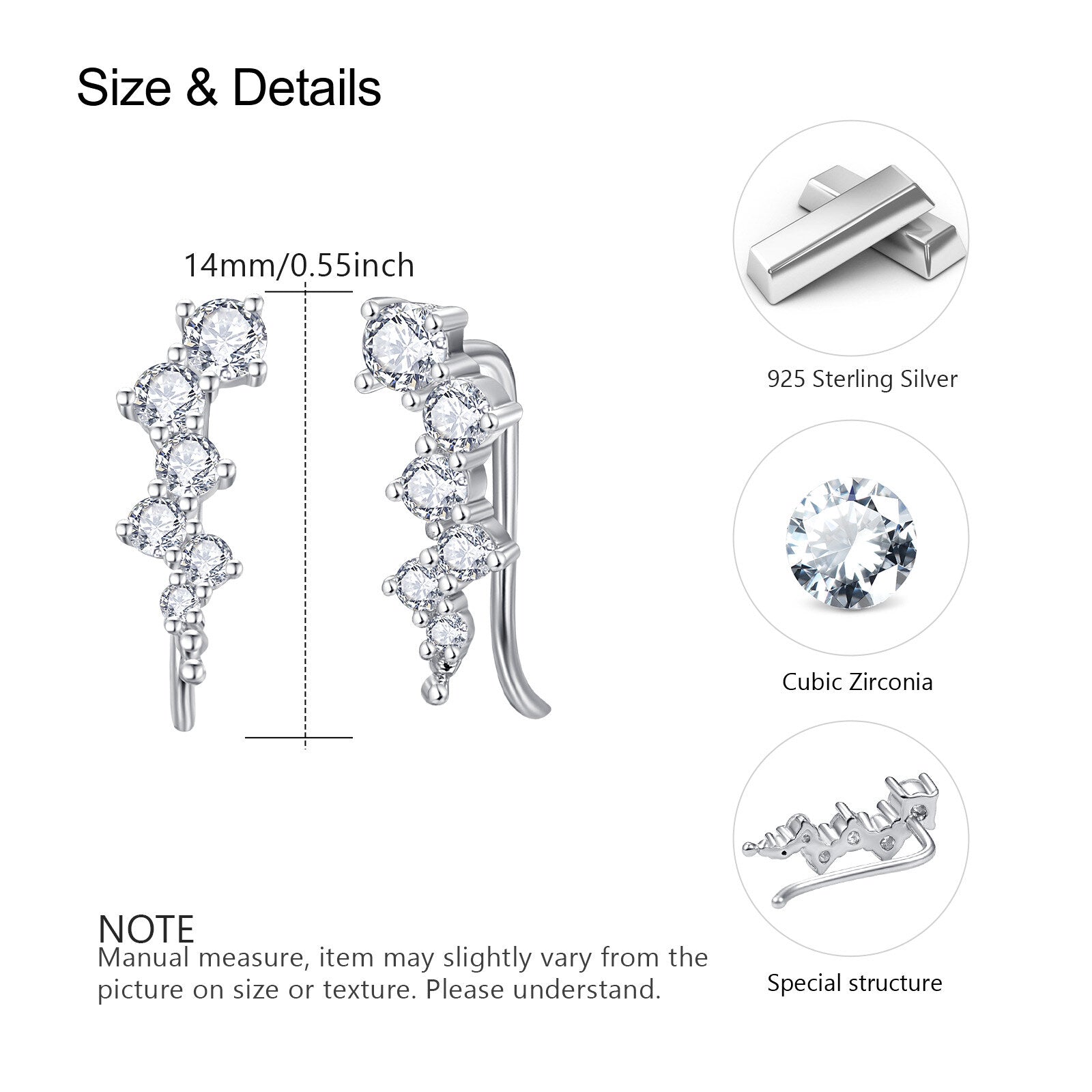 Sterling Silver Cubic Zirconia Climber Earrings