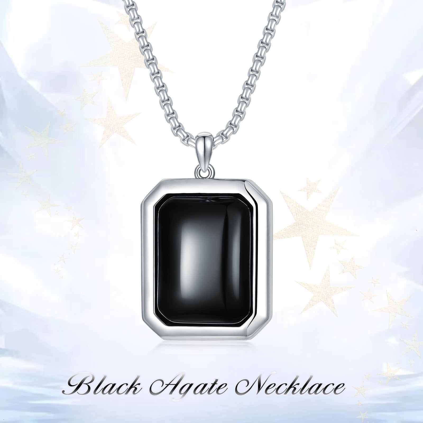 Sterling Silver Princess-square Shaped Agate Square Pendant Necklace