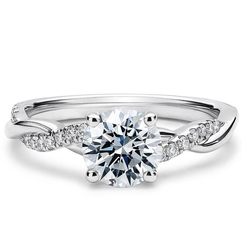 14K White Gold Princess Shaped Moissanite Personalized Engraving Engagement Ring