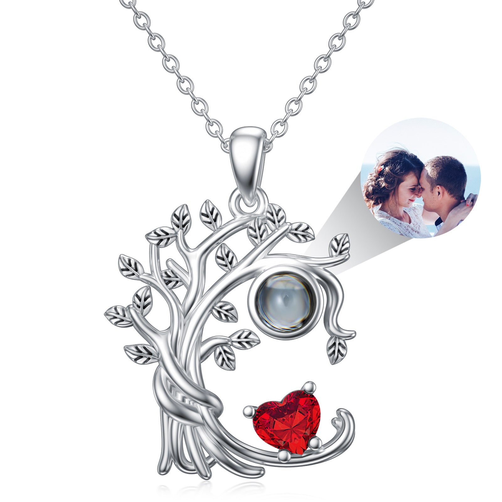 Sterling Silver Personalized Birthstone & Projection Tree Of Life Pendant Necklace