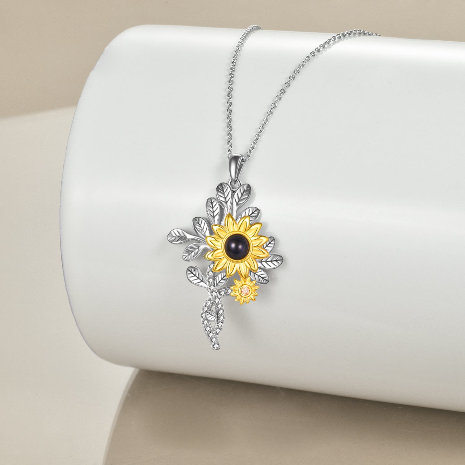 Sterling Silver Projection Stone Sunflower Pendant Necklace