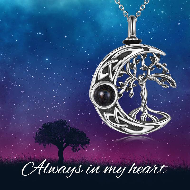 Sterling Silver Projection Stone Tree Of Life & Moon Urn Necklace for Ashes