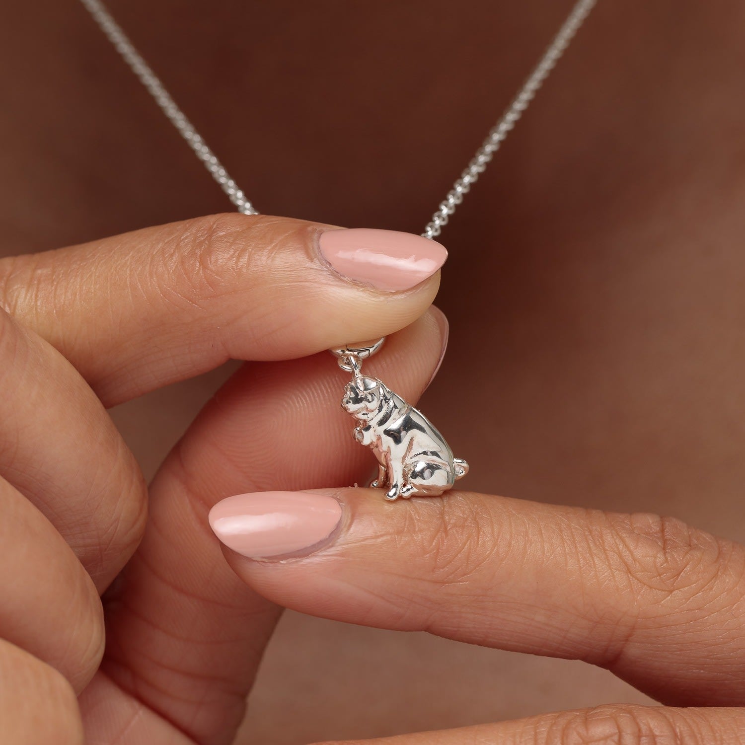 Sterling Silver Pug Charm Necklace