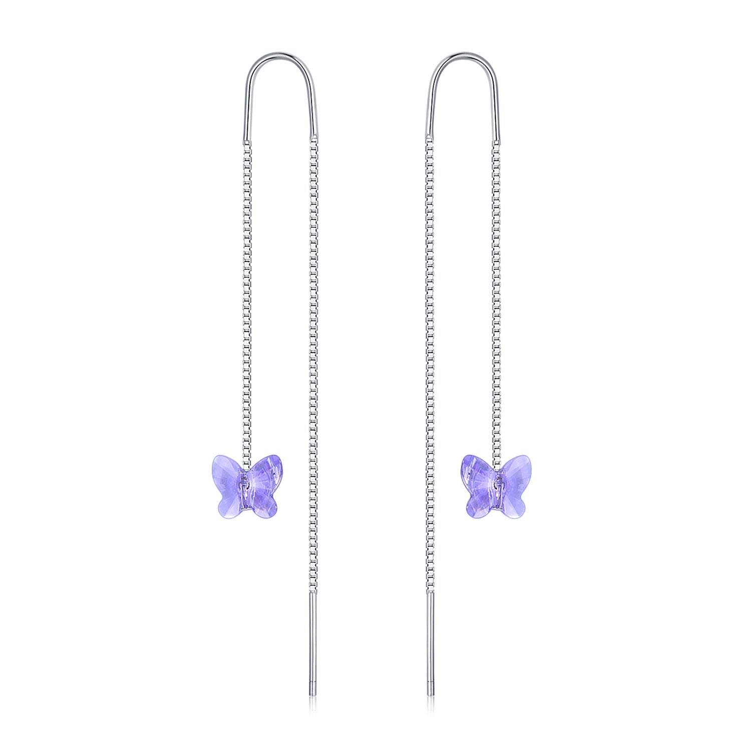 Sterling Silver Crystal Butterfly Drop Earrings