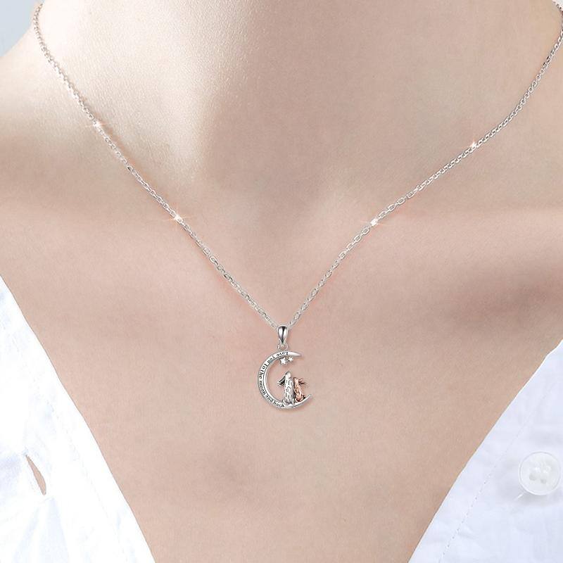 Sterling Silver Two-tone Rabbit & Moon & Star Pendant Necklace with Engraved Word