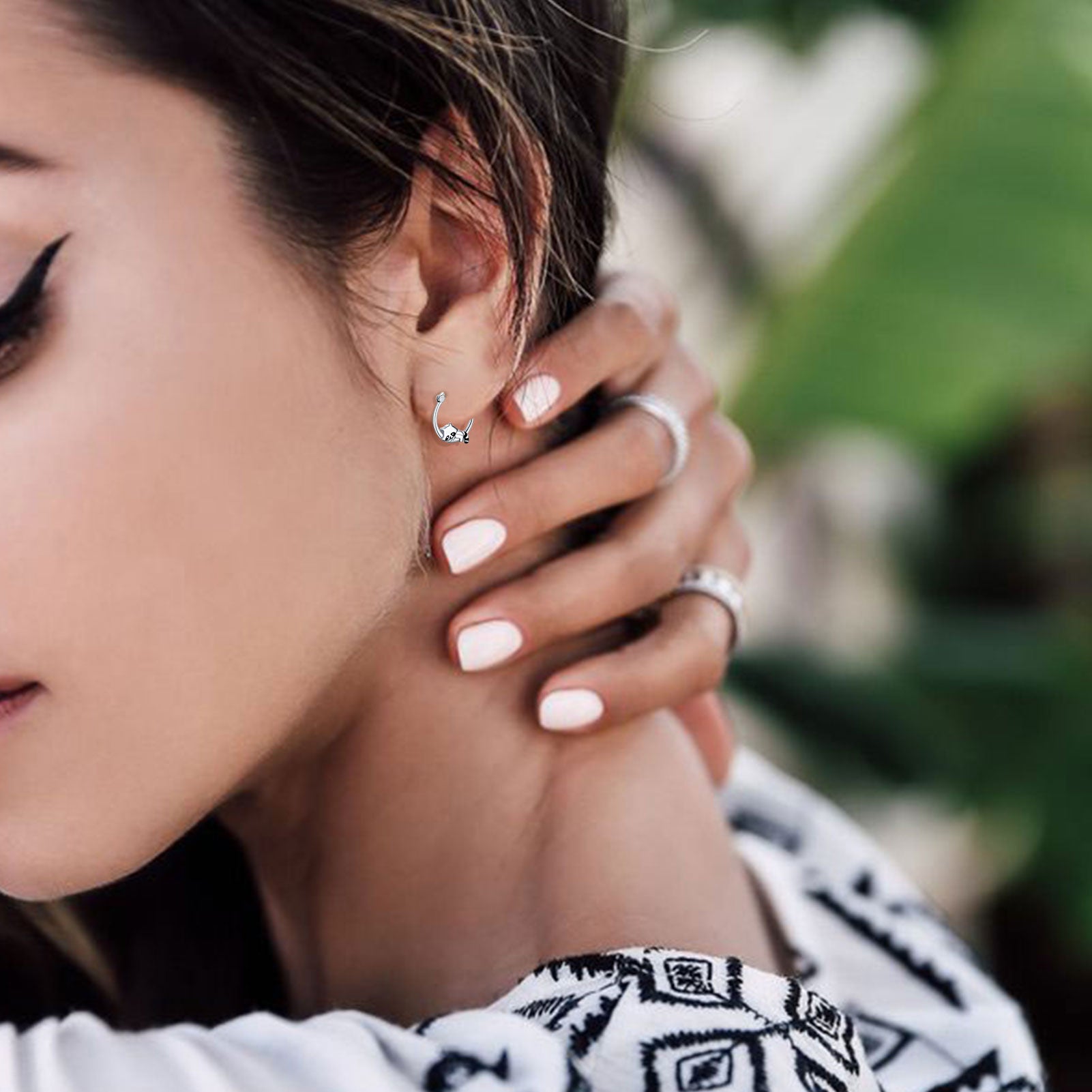 Sterling Silver Raccoon Hoop Earrings