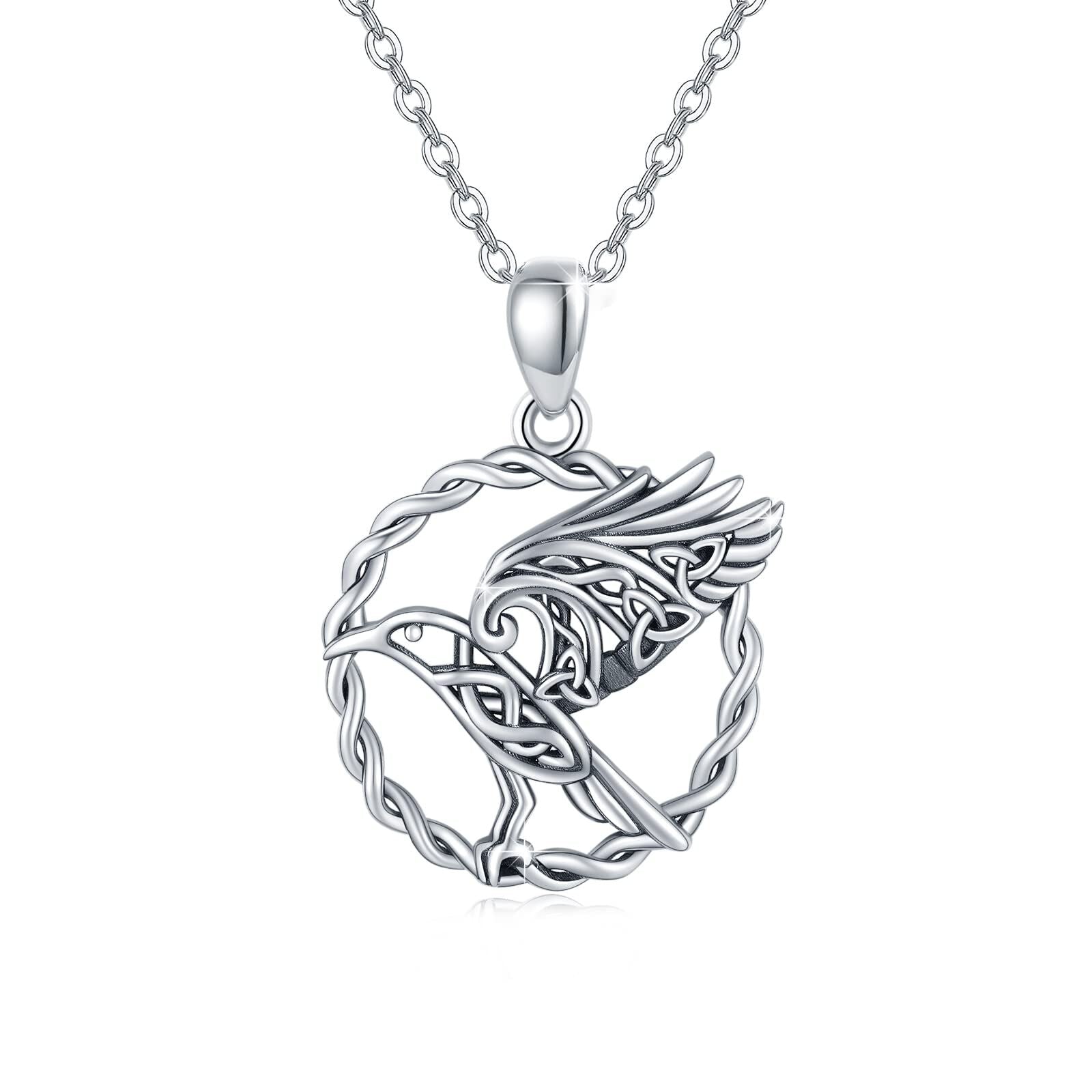 Sterling Silver Raven & Celtic Knot Pendant Necklace