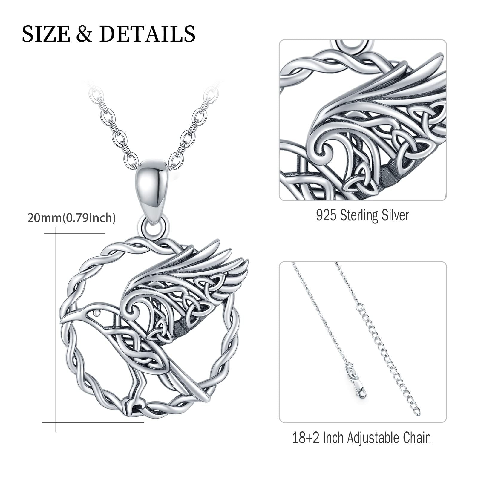 Sterling Silver Raven & Celtic Knot Pendant Necklace
