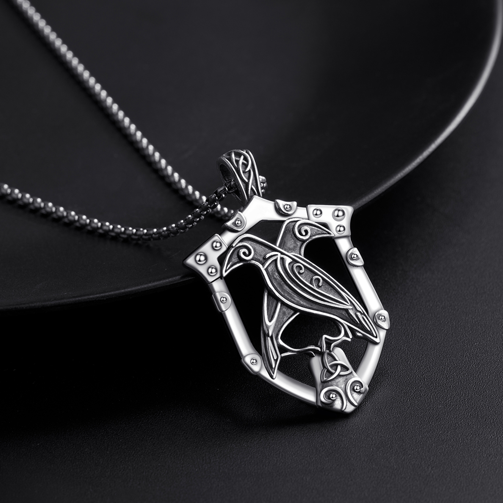 Sterling Silver Raven Pendant Necklace