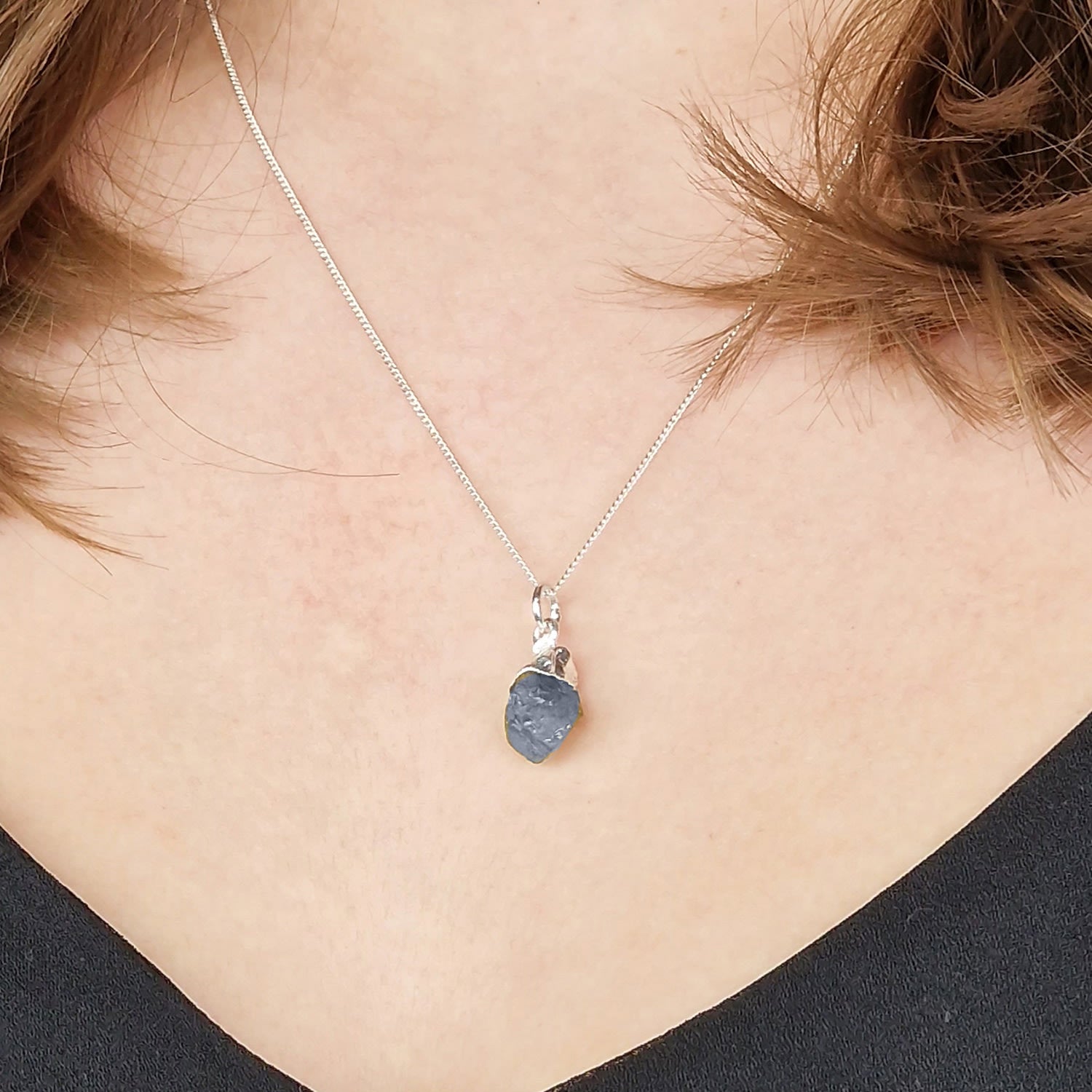 Sterling Silver Raw Blue Sapphire September Birthstone Crystal Necklace
