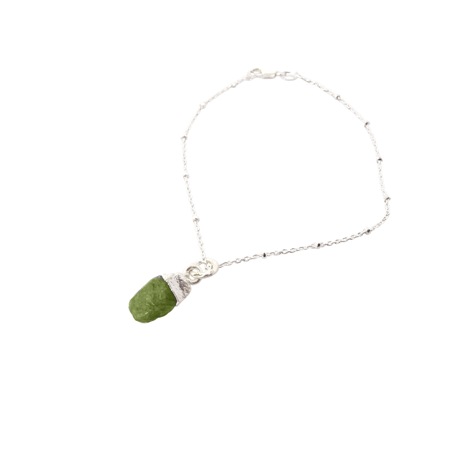 Sterling Silver Raw Green Peridot August Birthstone Crystal Bracelet