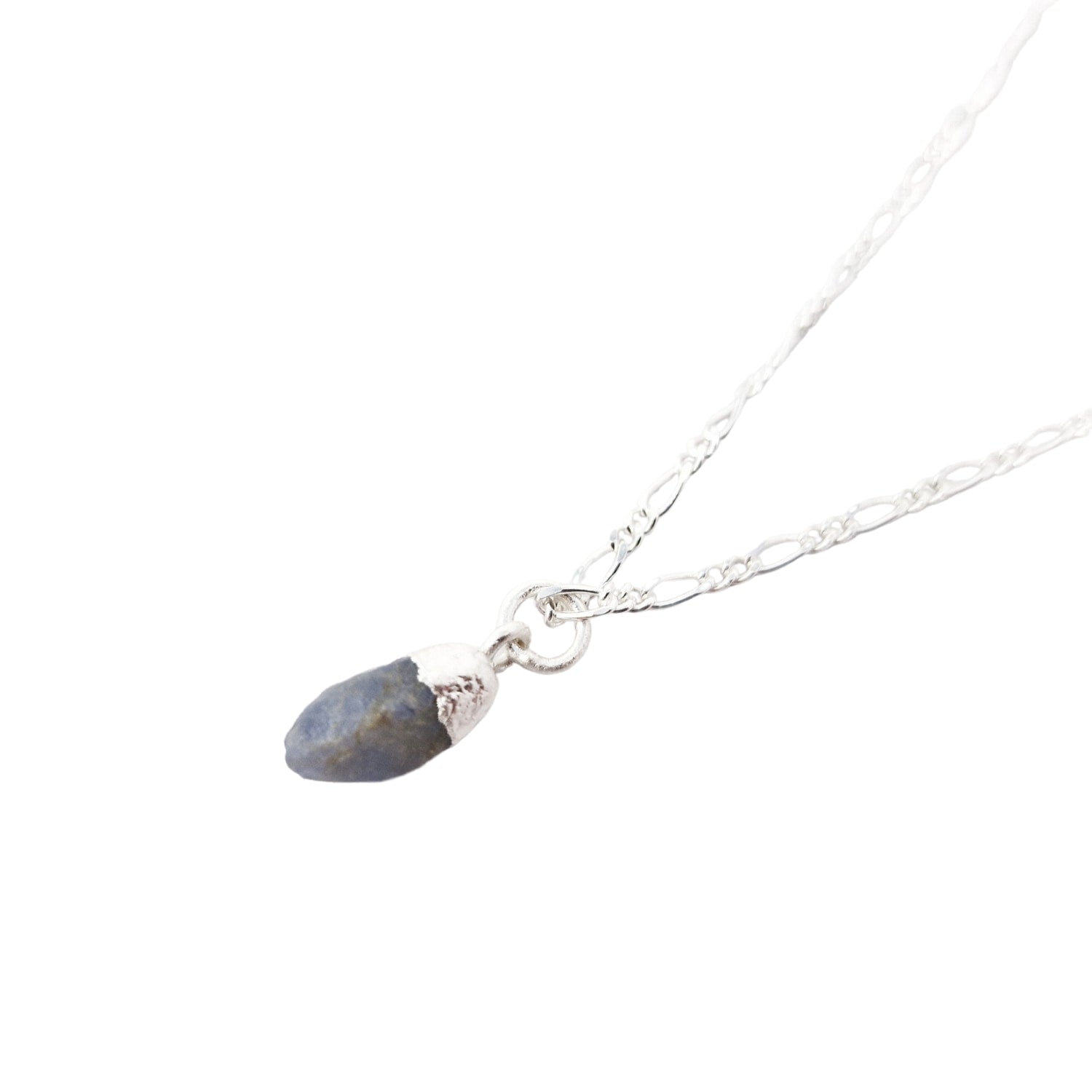 Sterling Silver Raw Blue Sapphire September Birthstone Crystal Necklace