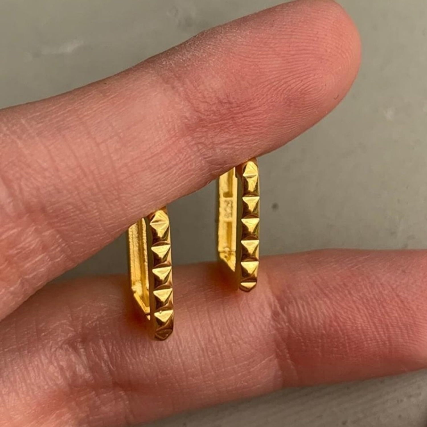 Sterling Silver Rectangular Hoop Earrings - Gold