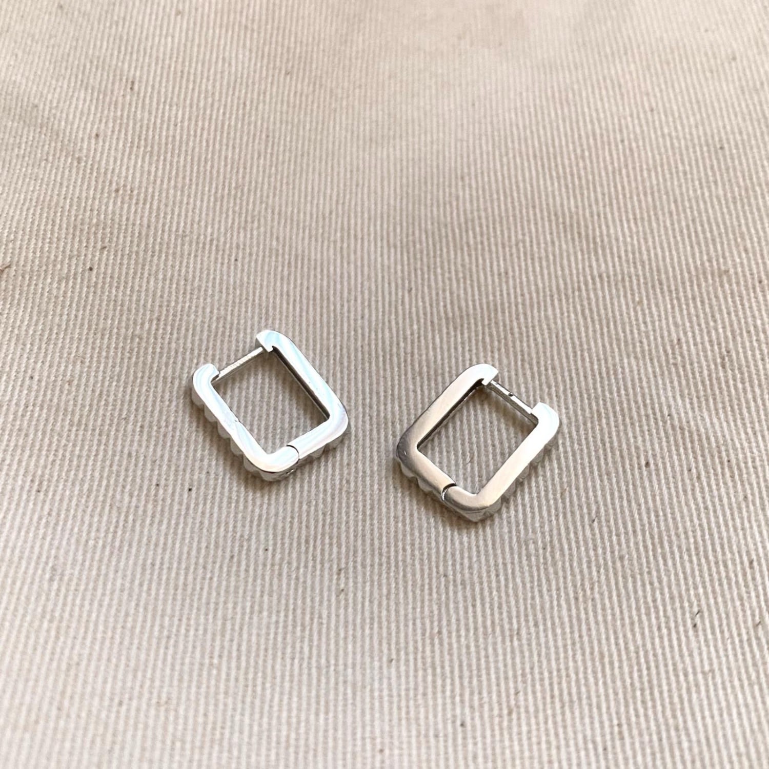 Sterling Silver Rectangular Hoop Earrings - Silver