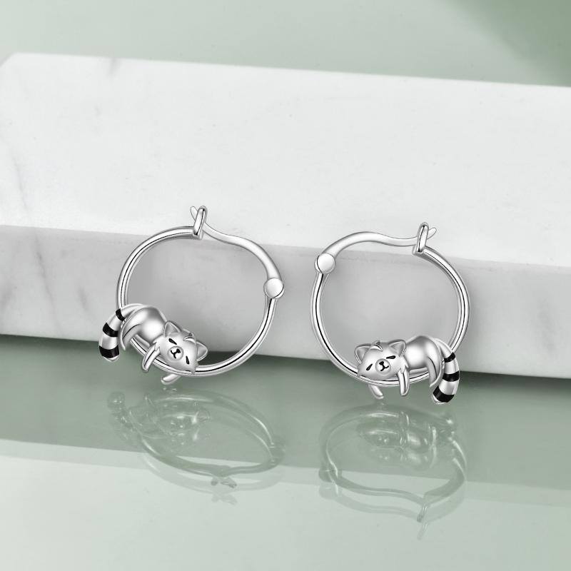 Sterling Silver Red Panda Hoop Earrings