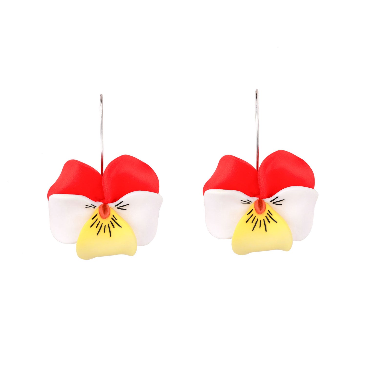 Sterling Silver Red Pansy Flower Dangle Earrings