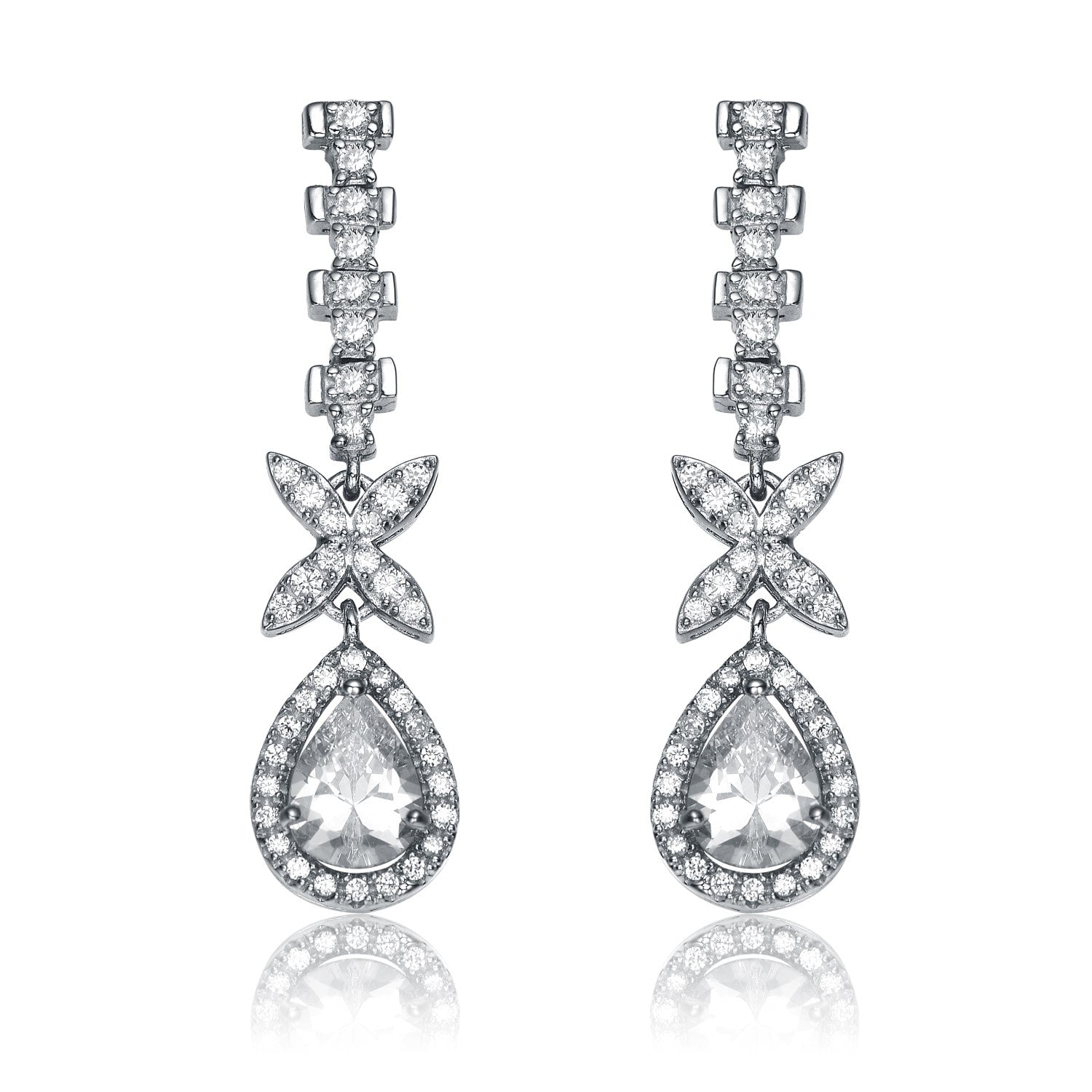 Sterling Silver Rhodium Plated Cubic Zirconia Dangle Earrings