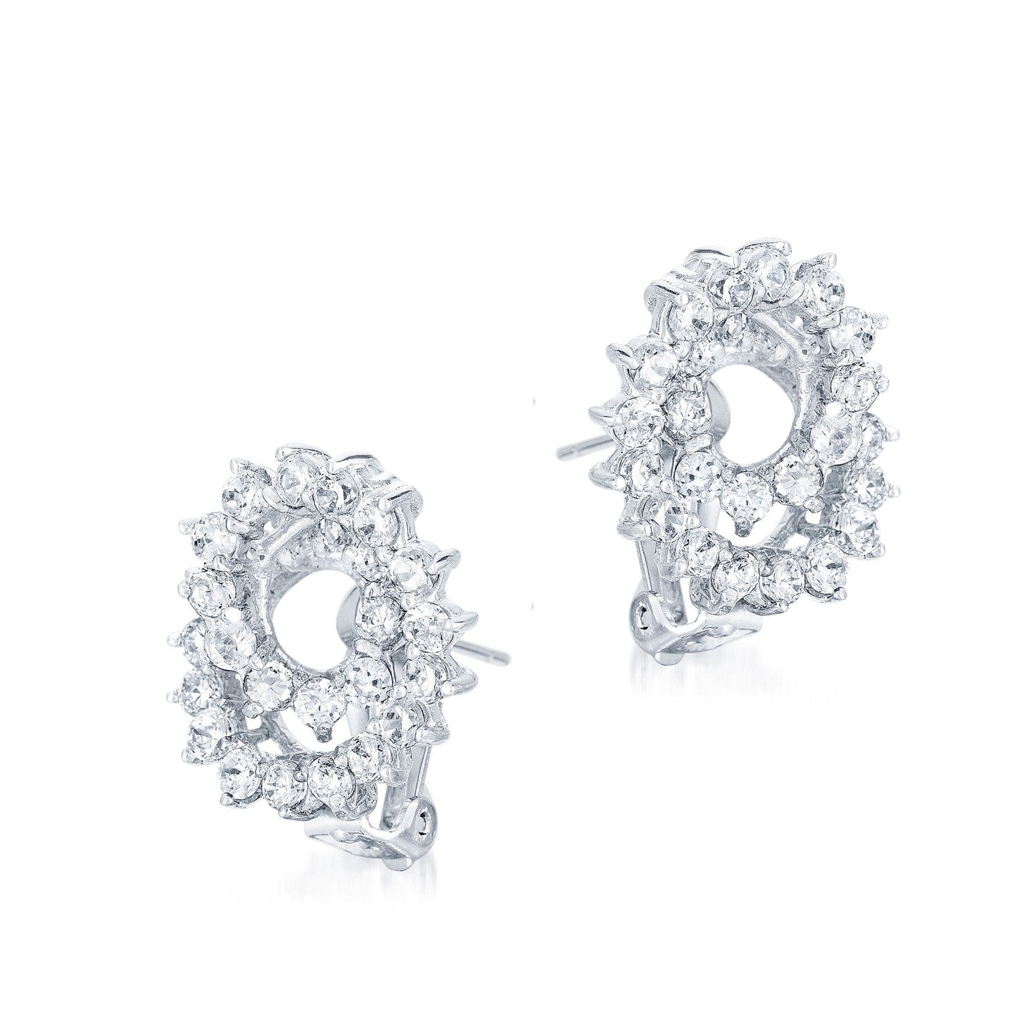 Sterling Silver Rhodium Plated Cubic Zirconia Flower Stud Earrings