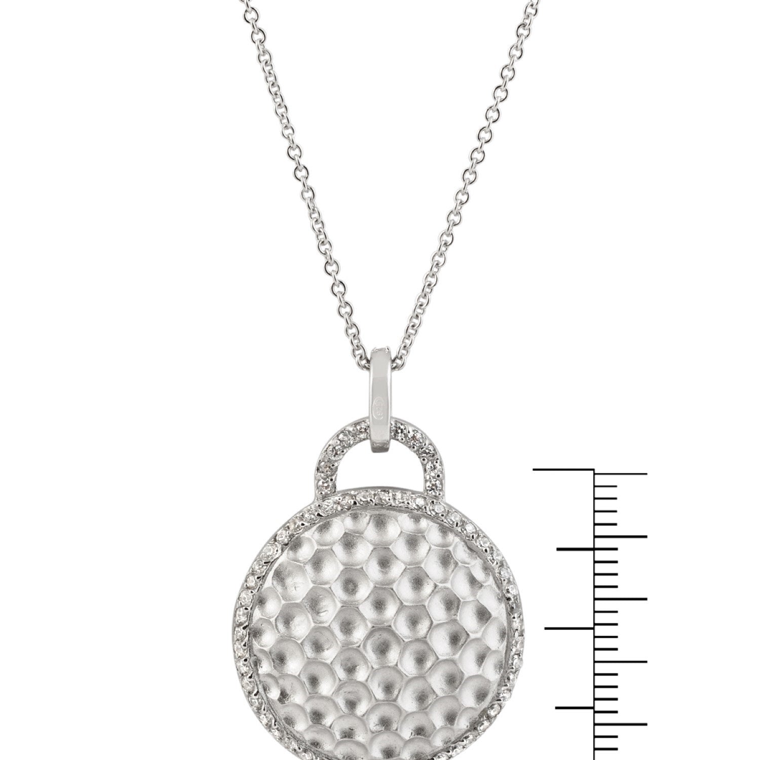 Sterling Silver Rhodium Plated Round Hammered Drop Pendant