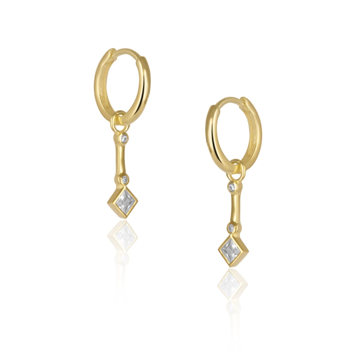 Sterling Silver Rhombus Drop Hoop Earring - Gold
