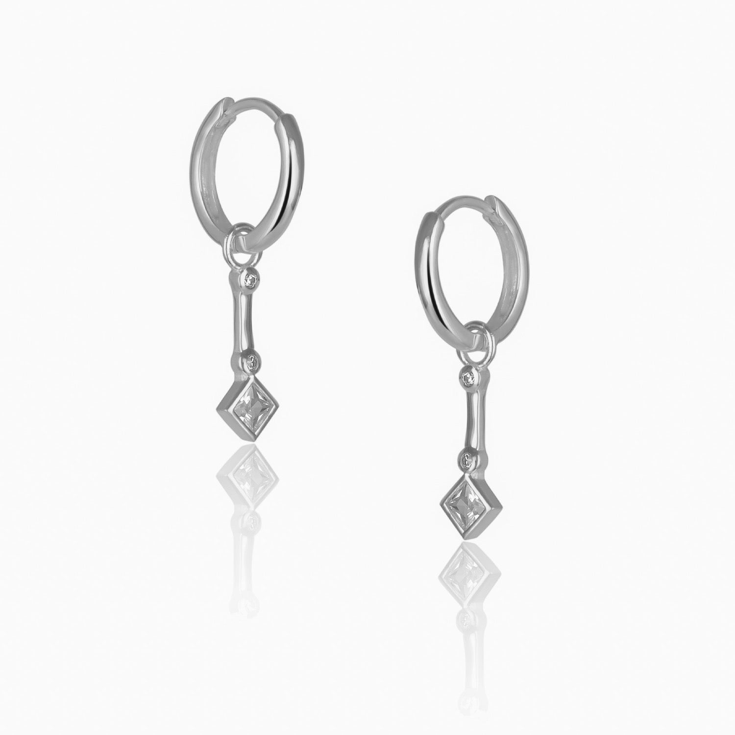 Sterling Silver Rhombus Drop Hoop Earring Silver