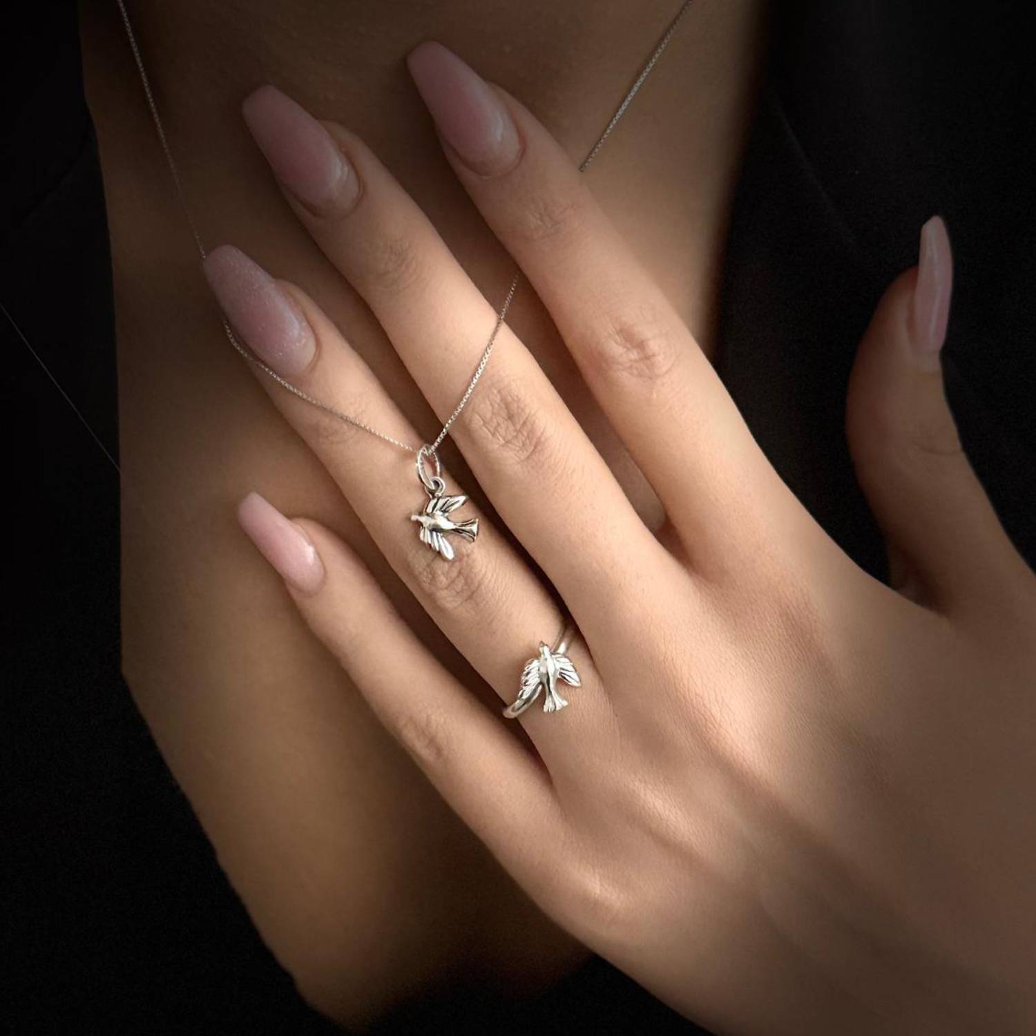 Adjustable Ring Dove Design In Sterling Silver - Unaloe Handmade Italian Jewelry