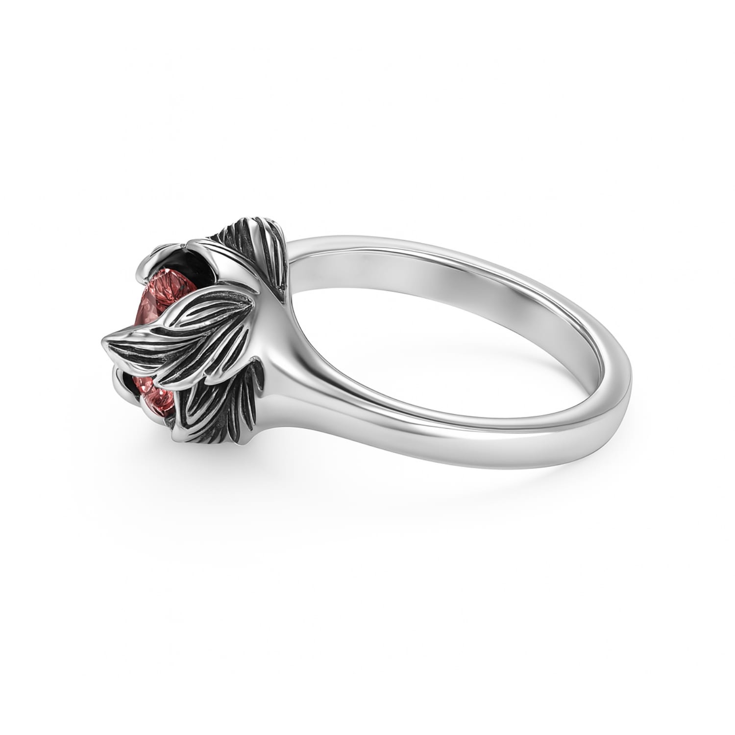 Sterling Silver Ring With Red Zircon Coleus– Unaloe Handmade Jewelry For Women