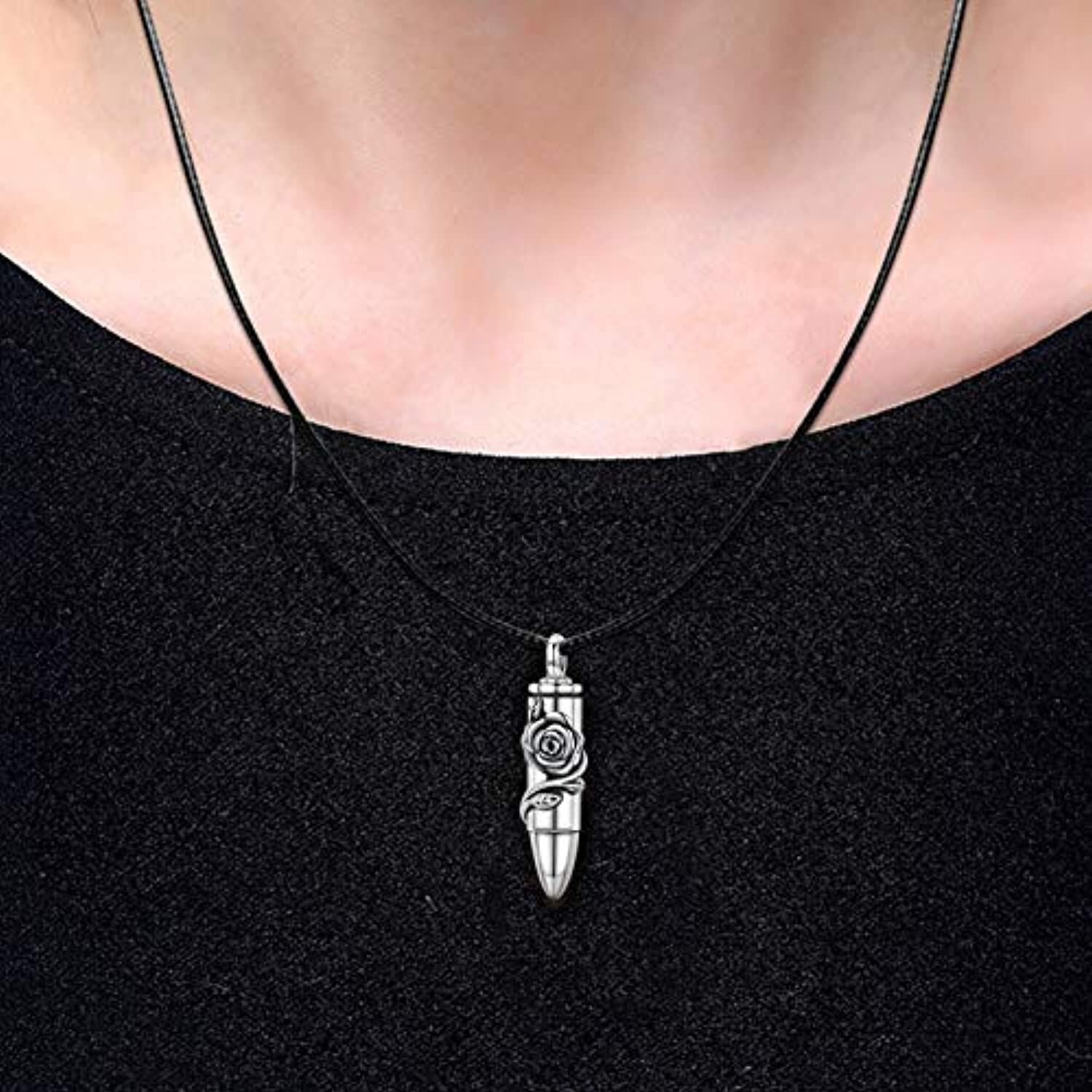 Sterling Silver Rose & Bullet Urn Necklace for Ashes