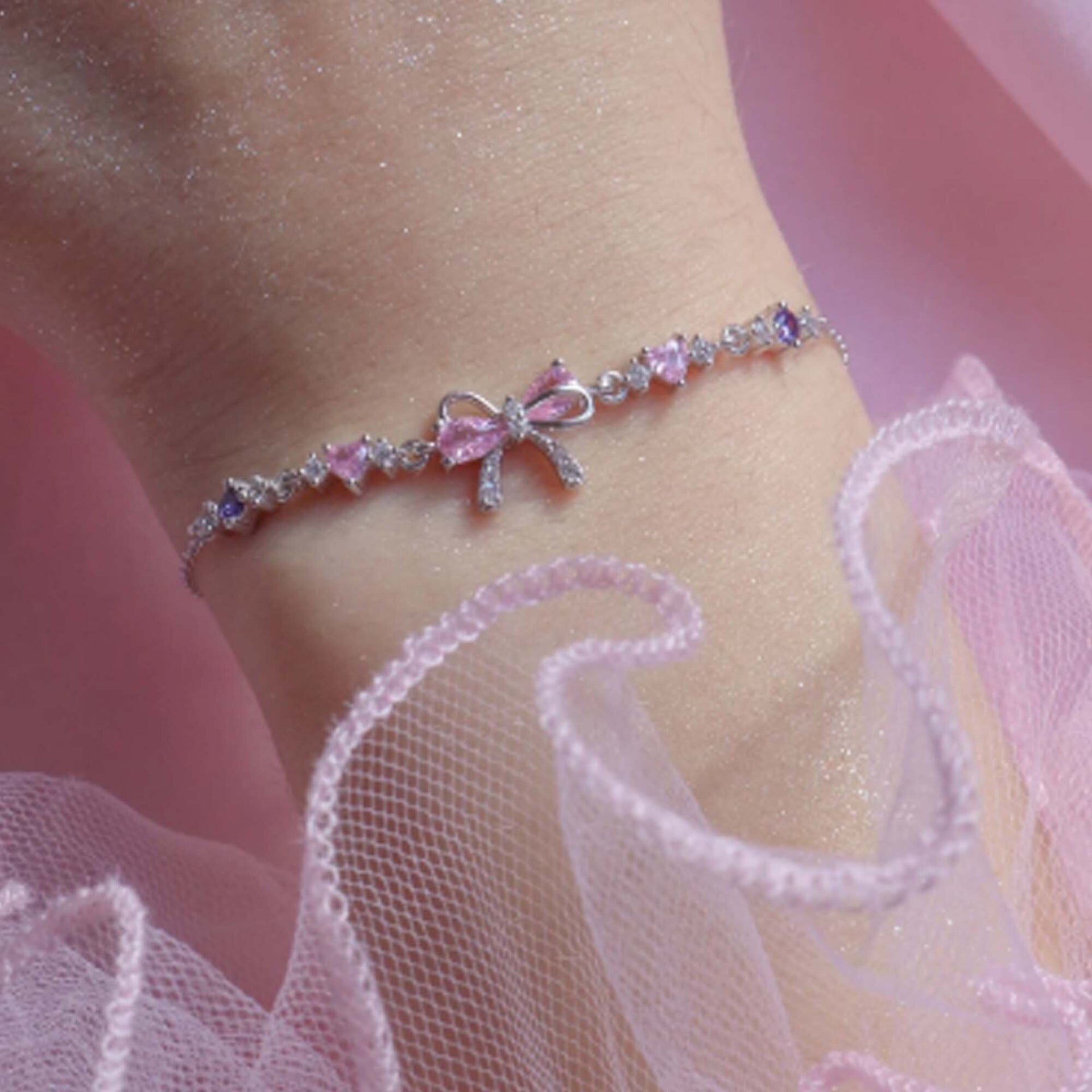 Sterling Silver with Rose Gold Plated Cubic Zirconia Bow Necklace