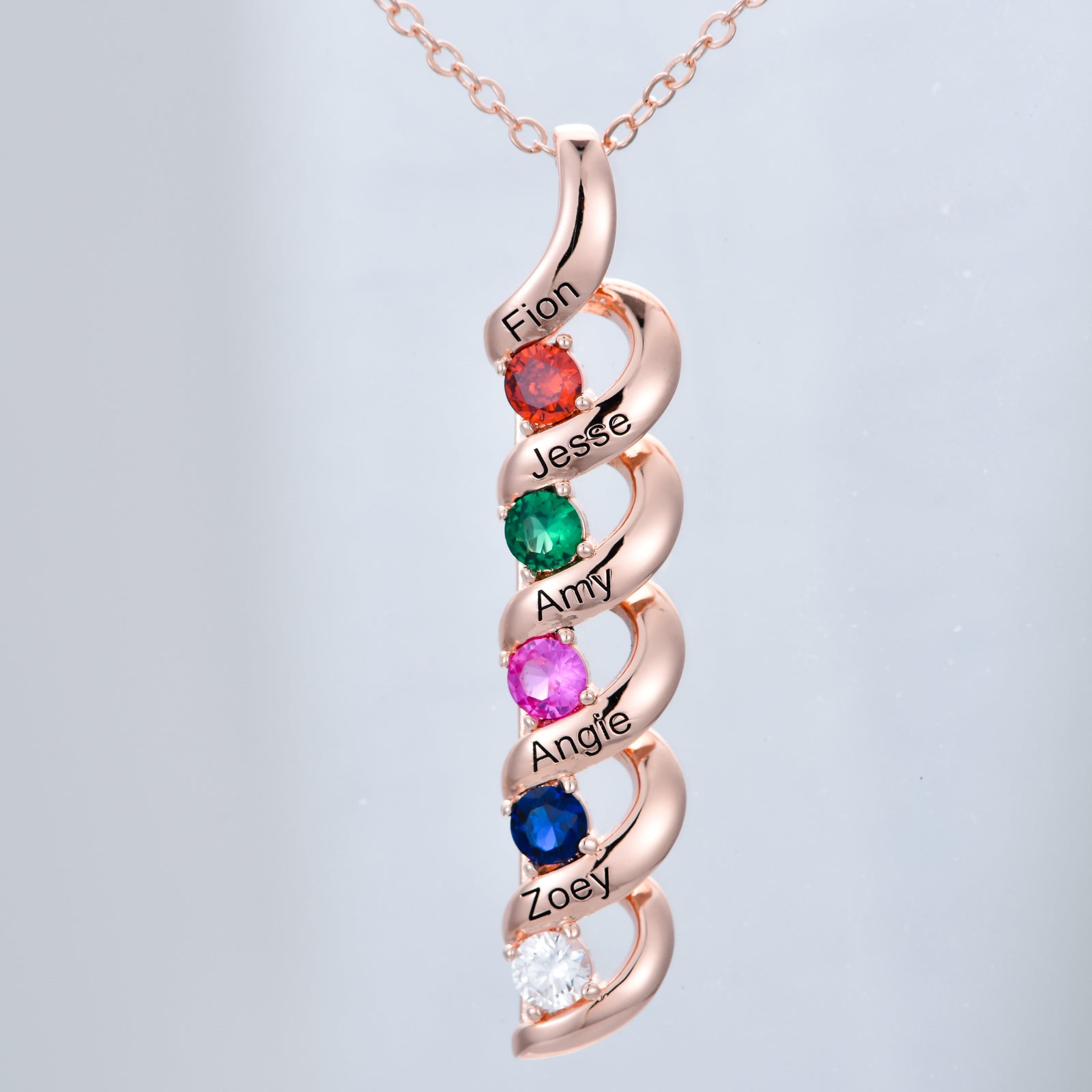 Sterling Silver with Rose Gold Plated Circular Shaped Cubic Zirconia Personalized Birthstone & Personalized Engraving Pendant Necklace
