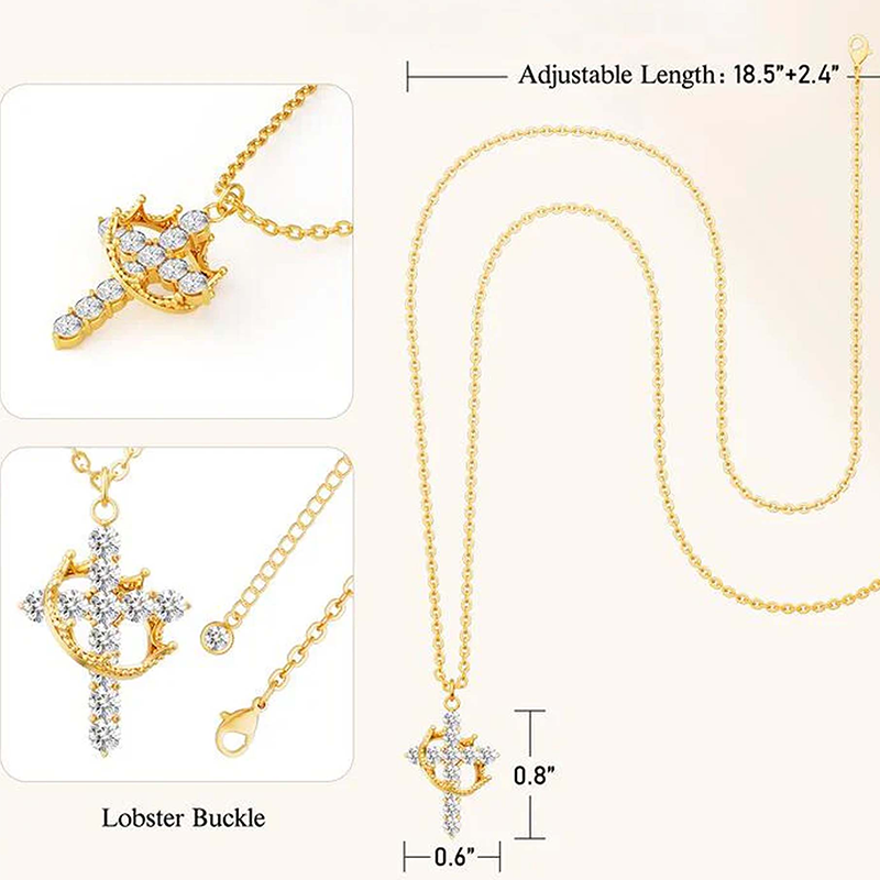 Sterling Silver with Rose Gold Plated Cubic Zirconia Cross & Crown Pendant Necklace