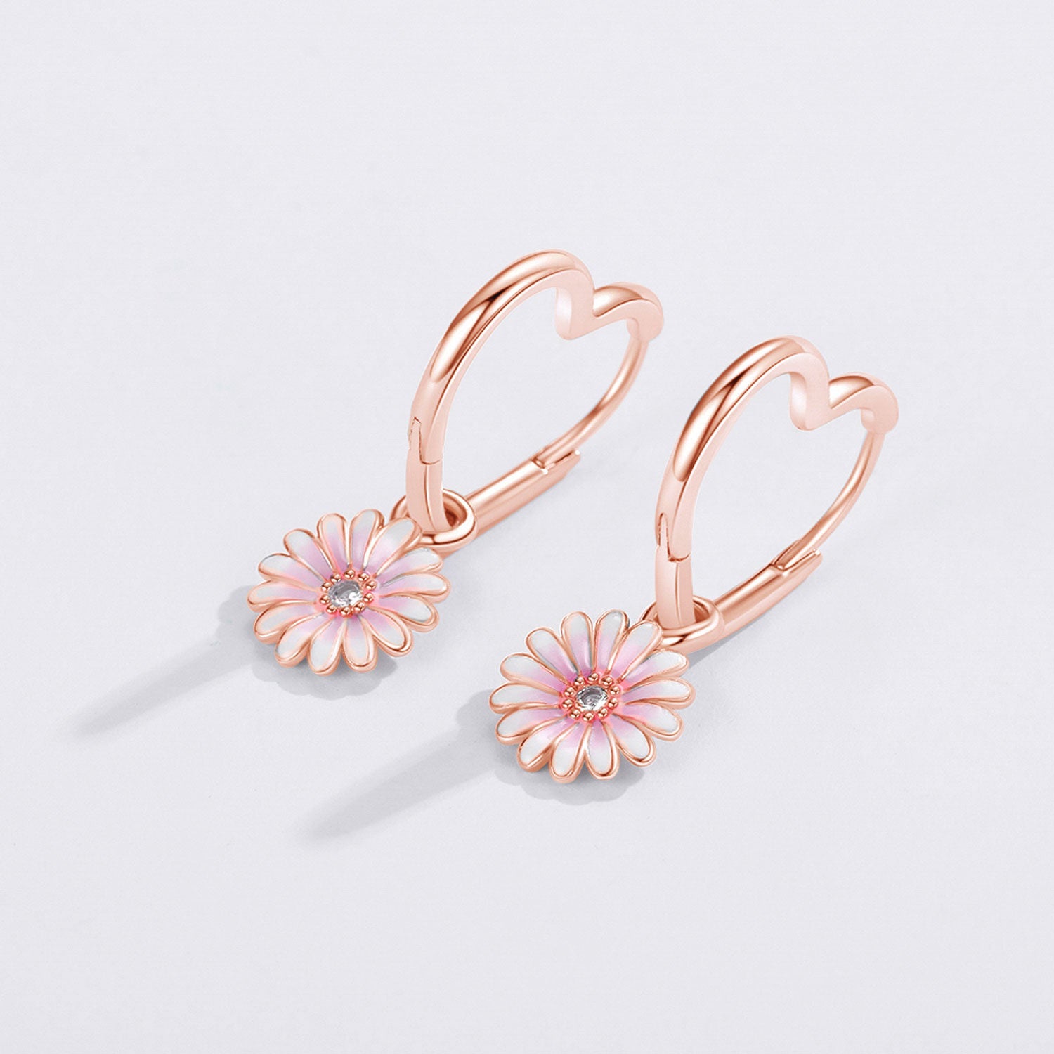 Sterling Silver with Rose Gold Plated Daisy Stud Earrings