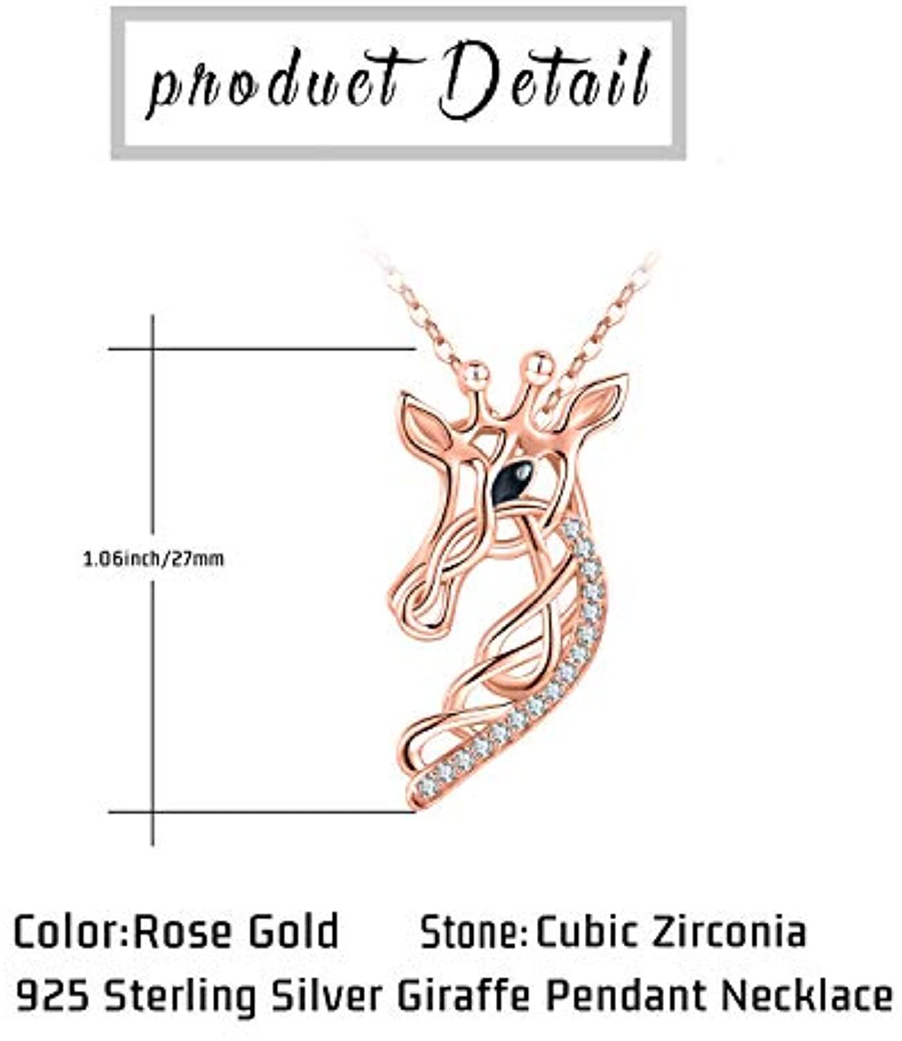 Sterling Silver with Rose Gold Plated Cubic Zirconia Giraffe & Celtic Knot Pendant Necklace