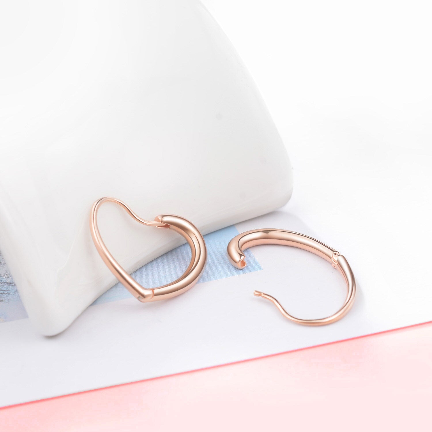 Sterling Silver with Rose Gold Plated Heart Hoop Earrings